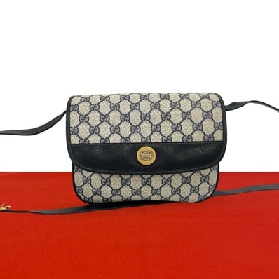 GUCCI グッチ GG ロゴ 金具 レザー PVC ショルダーバッグ ネイビー
b16-5