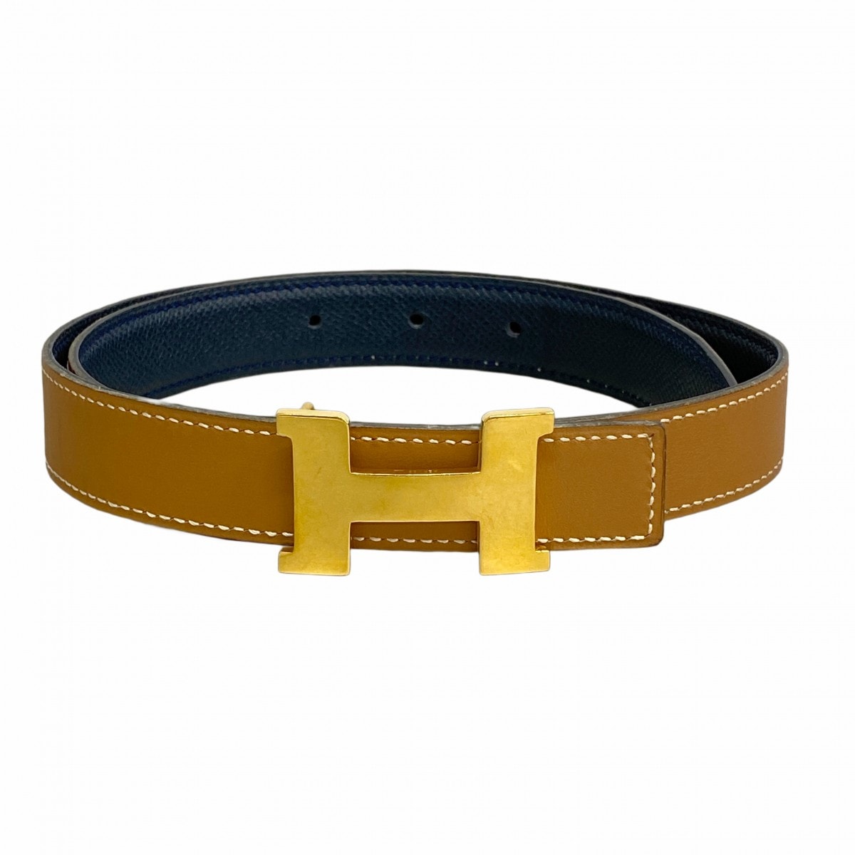 【6db2163】エルメス ベルト コンスタンスベルト ボックスカーフ クシュベル ゴールド ネイビー ゴールド金具 〇X刻印【中古】レディース