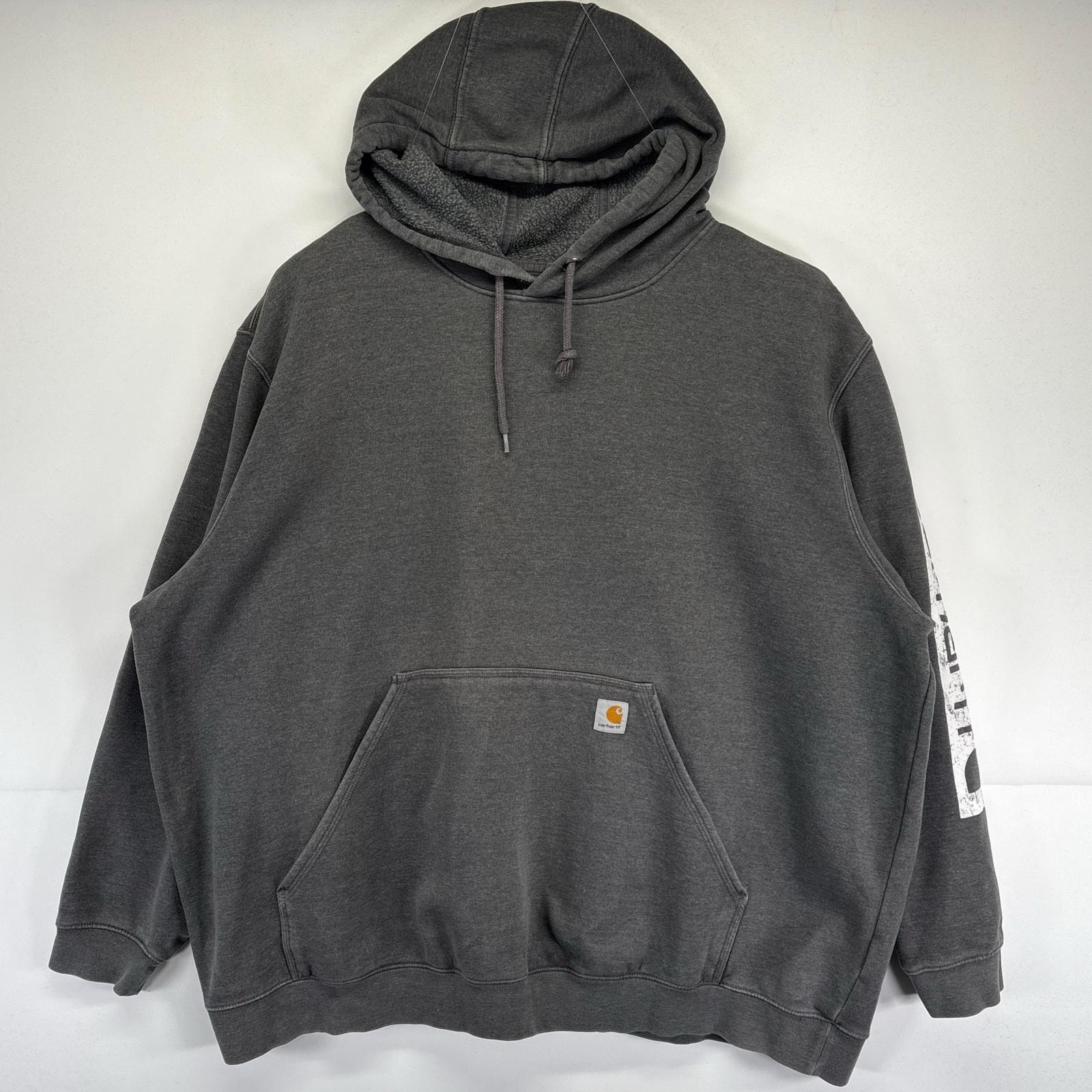 古着 カーハート Carhartt パーカー 袖プリントロゴ ワンポイントロゴ 大きいサイズ フード 4XL  グレー系 メンズ