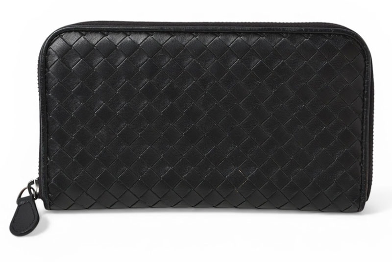 ボッテガヴェネタ 財布 BOTTEGA VENETA 長財布/ラウンドファスナー式 イントレチャート ブラック【中古】