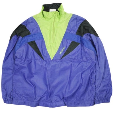 adidas アディダス 00s ナイロンハーフジップジャケット L程度 パープル ヴィンテージ プルオーバー ウインドブレーカー アウター g24156