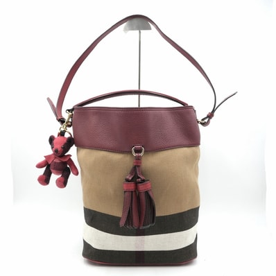 BURBERRY(バーバリー)Ashby アシュビー バケットバッグ ヴィンテージ チェック キャンバス レザー ボルドー ワンショルダーバッグ ポーチ付き レディース【中古】