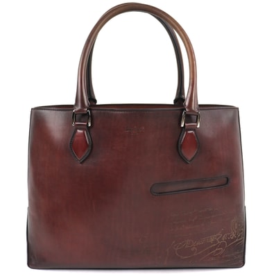 良品 ベルルッティ スクリットカリグラフィ トートバッグ トゥルージュ ブラウン