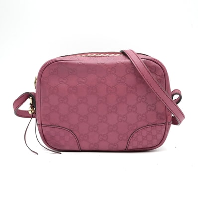 GUCCI(グッチ)グッチシマ マイクログッチシマ ショルダーバッグ フューシャピンク レザー GGエンボス ゴールド金具 斜め掛け レディース 387360【中古】