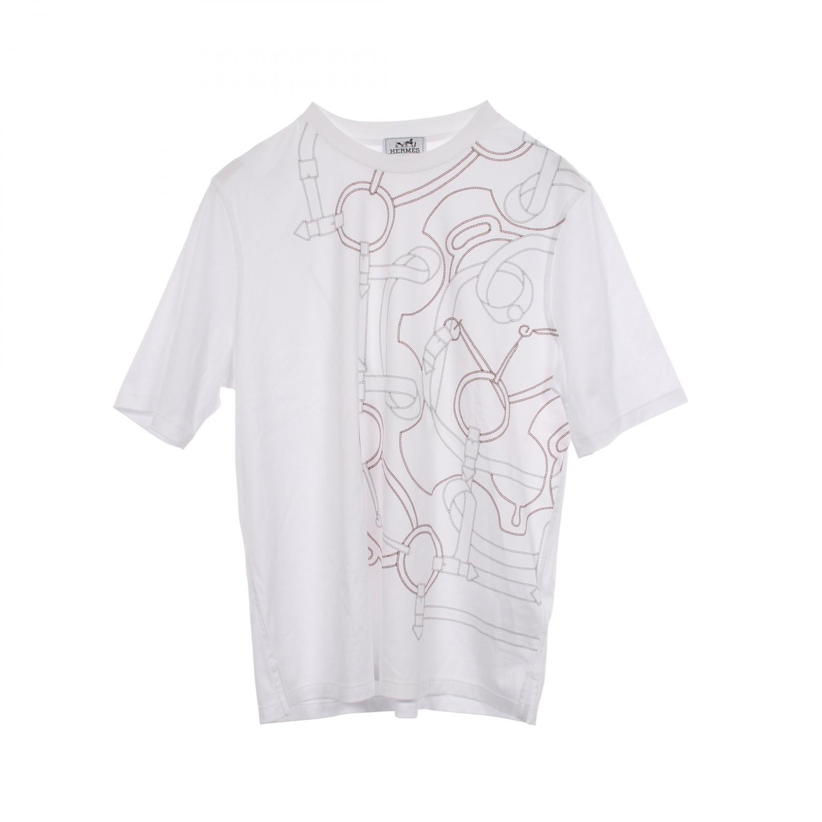 エルメス HERMES Eperon d'Or エプロンドールモザイク 半袖Tシャツ 衣料品 トップス コットン ホワイト メンズ ホワイト系 657790HA 【中古】