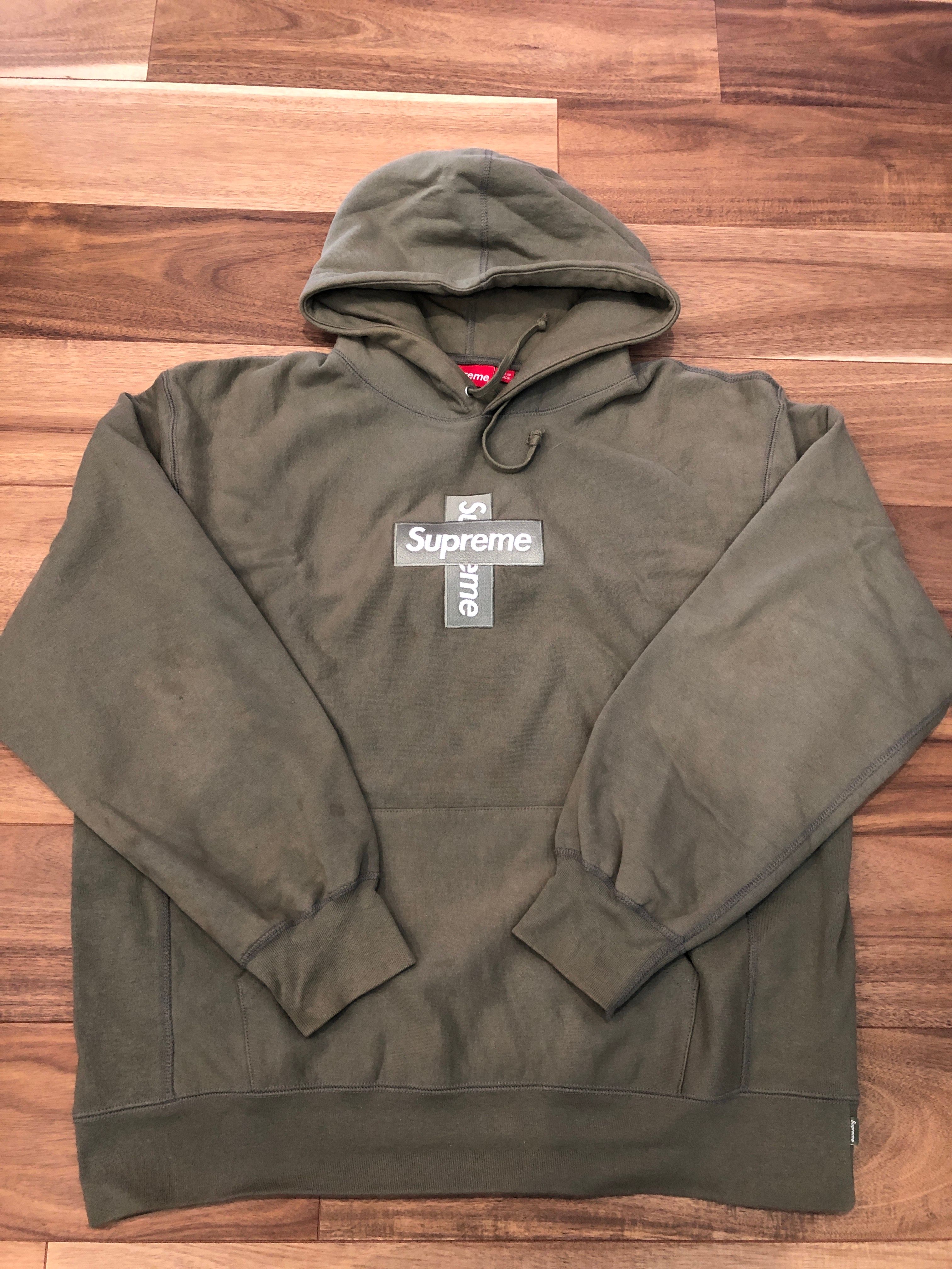 Supreme Cross Box Logo Hooded Sweatshirt "Light Olive"