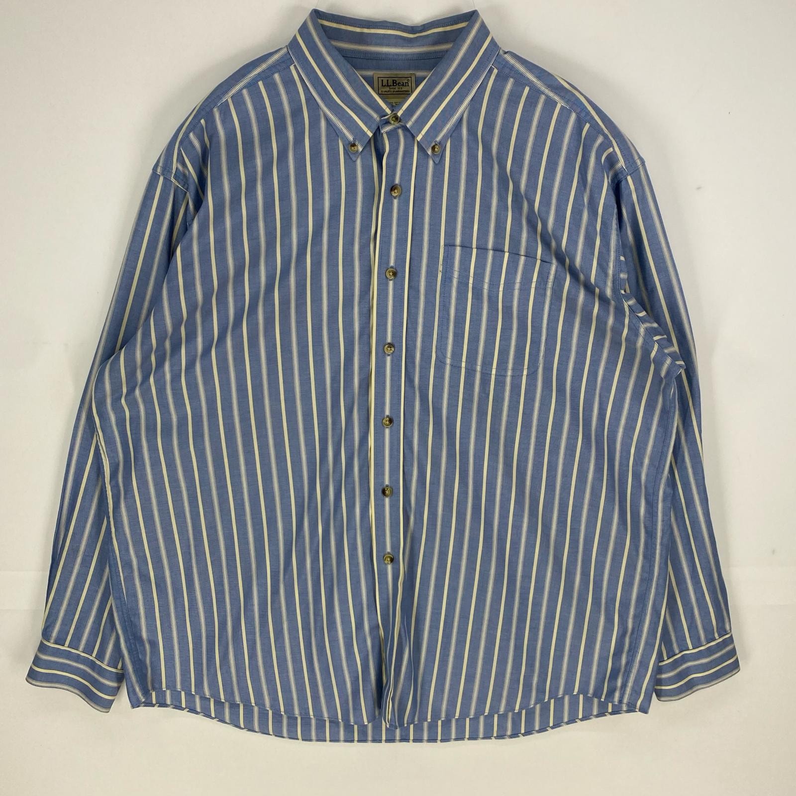 古着 エルエルビーン L.L.Bean 長袖シャツ ボタンダウン 胸ポケット 無地 アウトドア XL ブルー系 ストライプ メンズ