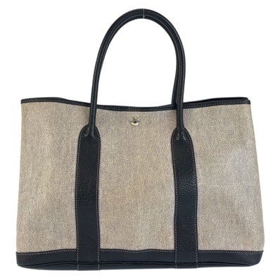 HERMES エルメス ガーデンパーティPM グレー ブラック シルバー金具 トワルアッシュ レザー/ トートバッグ ハンドバッグ 601449 【中古】