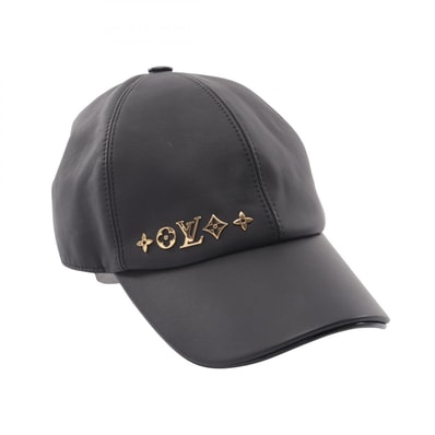 ルイ・ヴィトン LOUIS VUITTON フラワーシグネチャー クルーザー キャップ 帽子 ラムスキン(羊革) メンズ ブラック系 M77307 【中古】