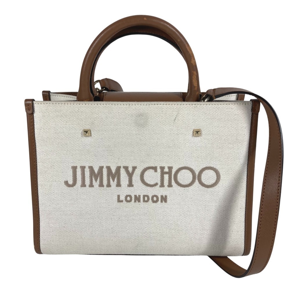 ジミーチュウ JIMMY CHOO アヴァニュー S  ロゴ カバン 2WAYバッグ ハンドバッグ トートバッグ ショルダーバッグ レザー/キャンバス ベージュ