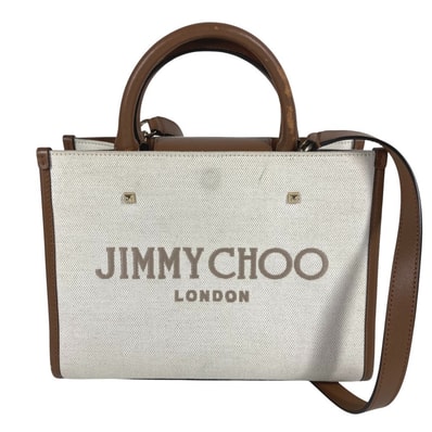 ジミーチュウ JIMMY CHOO アヴァニュー S ロゴ カバン 2WAYバッグ ハンドバッグ トートバッグ ショルダーバッグ レザー/キャンバス ベージュ