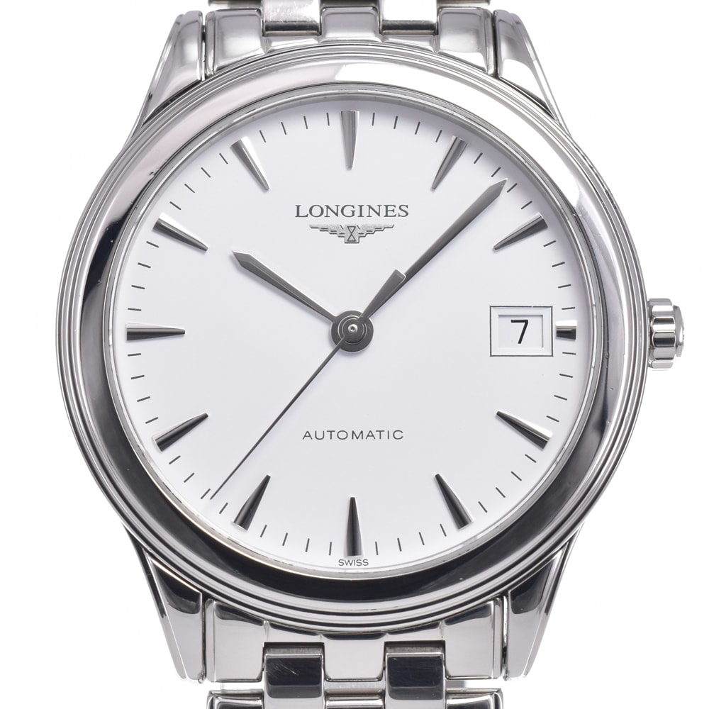 ロンジン LONGINES L4.774.4.12.6 フラッグシップ デイト ホワイト 自動巻き メンズ 美品 箱・保証書付き 腕時計 M#148375