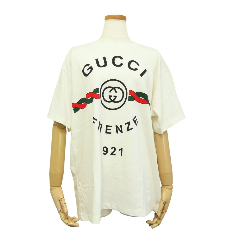 【中古】 グッチ 半袖Tシャツ 616036 綿 オフホワイト GUCCI FIRENZE 1921 ラウンドネック メンズ 男性 GUCCI