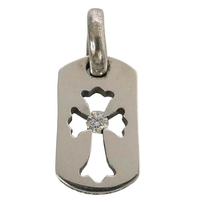 CHROME HEARTS クロムハーツ(原本有) ユナイテッドアローズ購入レシート付属 DT TNY CO CRS 1DIA タイニーカットアウトクロスドッグタグ 1ダイヤ チャーム ペンダントトップ シルバー系【中古】