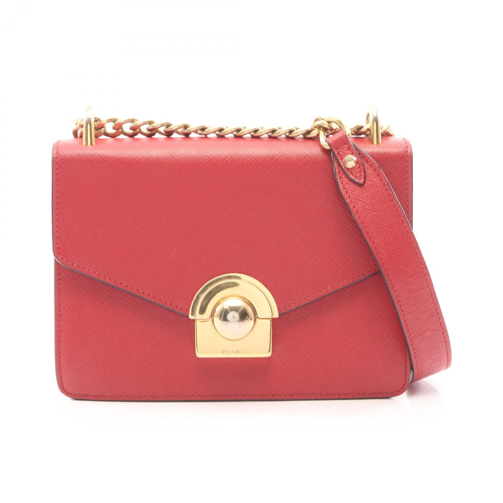 プラダ PRADA ショルダーバッグ バッグ サフィアーノレザー レディース レッド系 【中古】
