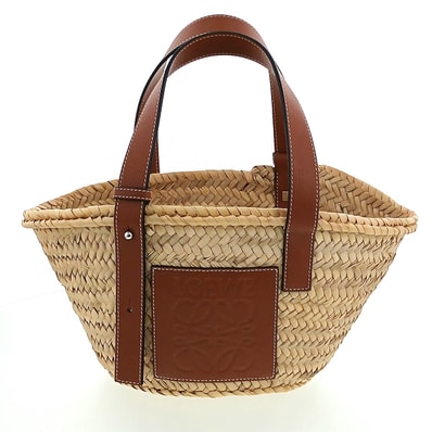 LOEWE ロエベ バスケットバッグ スモール かごバッグ ハンドバッグ 327.02.S93 ラフィア レザー ベージュ ブラウン レディース【中古】