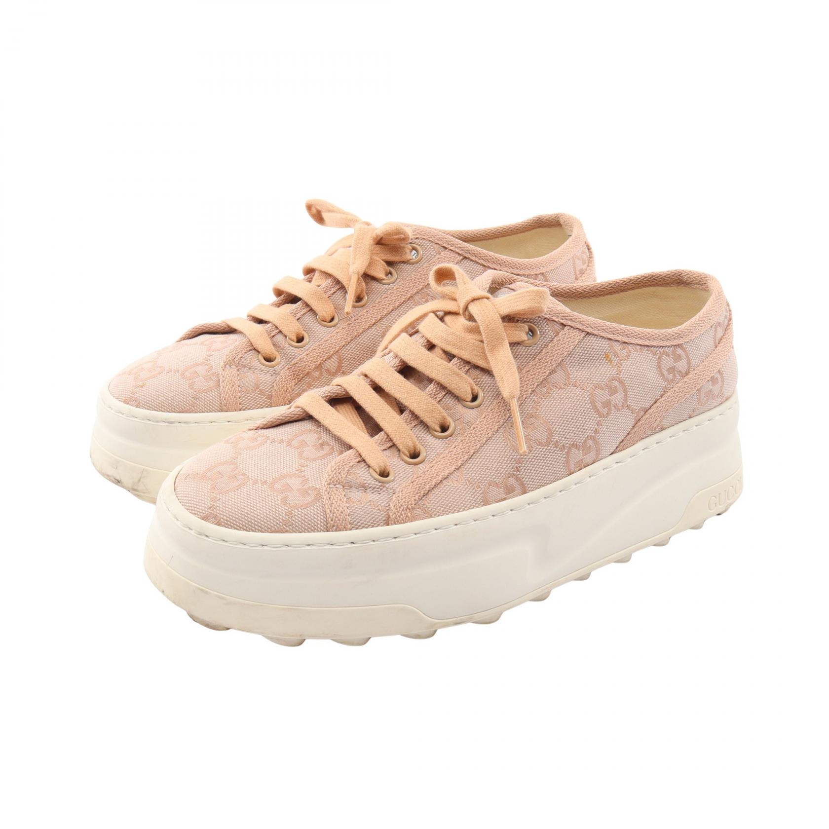 グッチ GUCCI TENNIS GG柄 スニーカー 靴 ファブリック レディース ピンク系 / ホワイト系 746766 【中古】