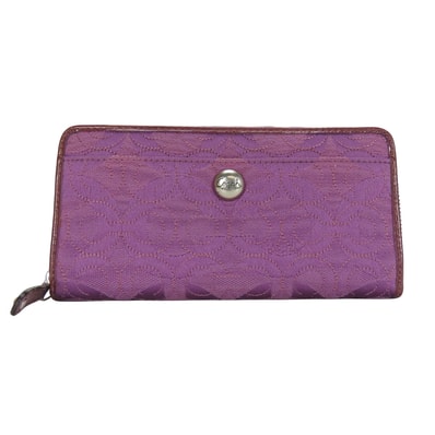 【中古】 コーチ 長財布(ラウンドファスナー) オプアート キャンバス エナメル パープル シルバー金具 小物 レディース 女性 COACH