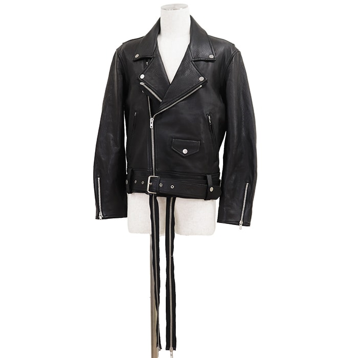 【美品】Maison Margiela メゾンマルジェラ ライダース レザー ジャケット サイズ 48 メンズ フャスナー アウター ブラック 黒 イタリア製