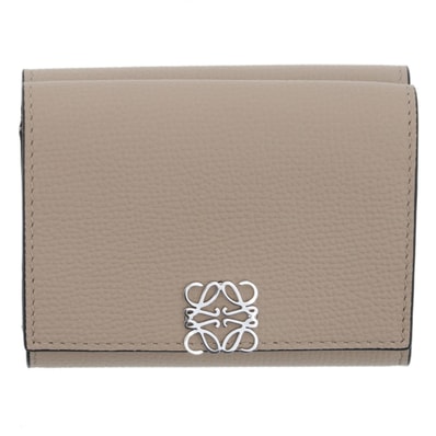LOEWE ロエベ アナグラム トライフォールド ウォレット 三つ折り財布 C821TR2X16 レザー ベージュ サンド シルバー金具 レディース【中古】