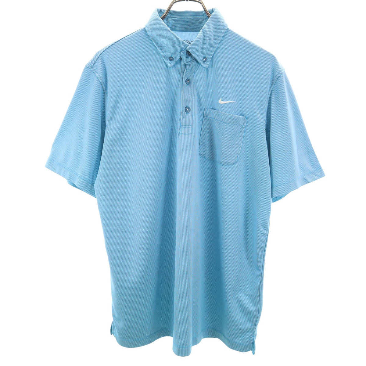 NIKE GOLF ナイキゴルフ ストライプ柄 半袖 ボタンダウン ポロシャツ XL 水色