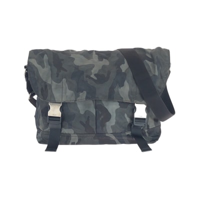 美品 PRADA プラダ テスート 三角ロゴプレート カーキ ブラック 黒 ナイロン レザー/ ショルダーバッグ メッセンジャーバッグ 502498 【中古】