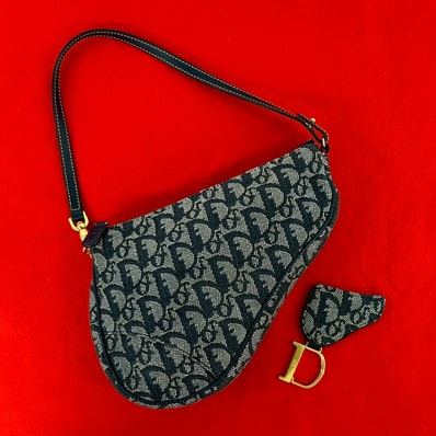 Christian Dior ディオール サドル トロッター 柄 キャンバス レザー ハンドバッグ ネイビー
91431