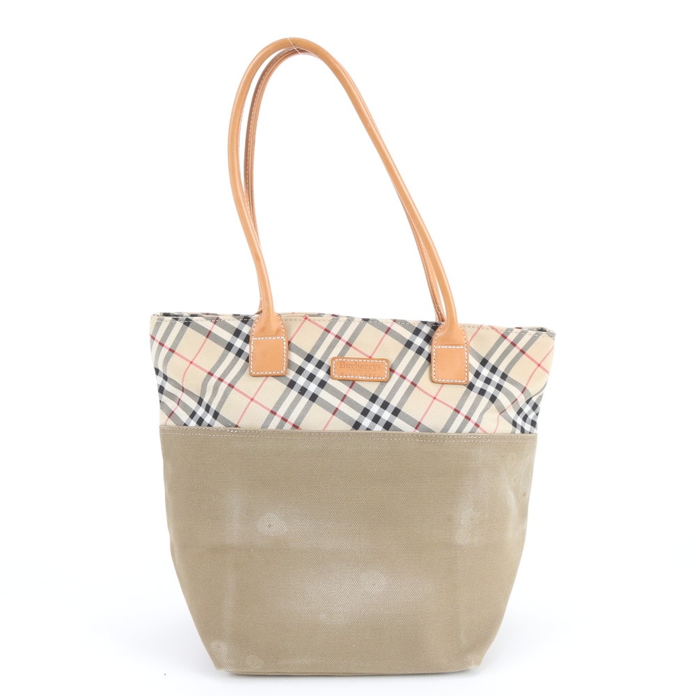 バーバリー ノバ チェックトート バッグ レザー×キャンバス
