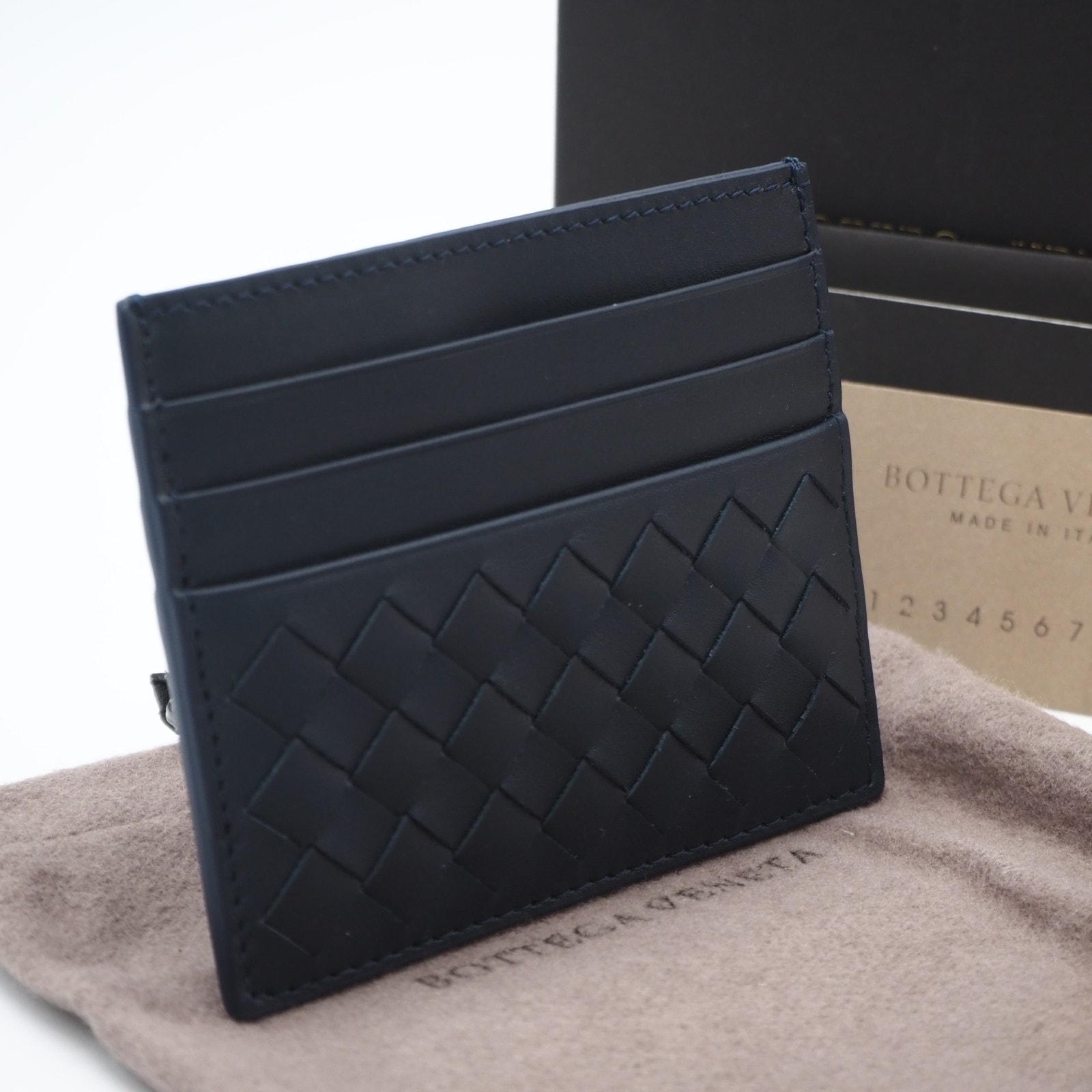 未使用 BOTTEGAVENETA ボッテガヴェネタ イントレチャート カードケース 162150 カードケース ネイビー カーフレザー メンズ