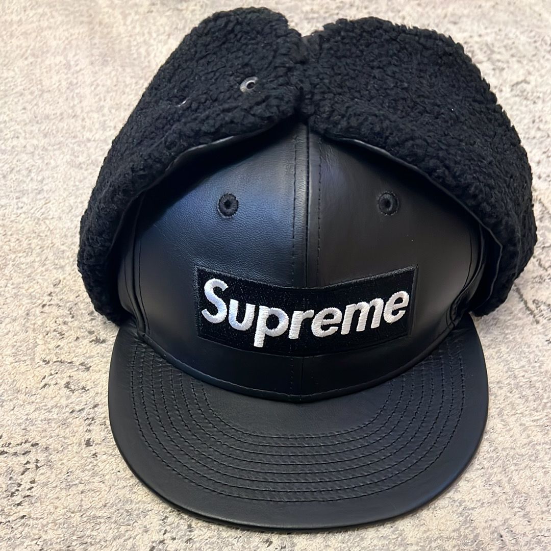 Supreme Leather Earflap Box Logo New Era "Black"