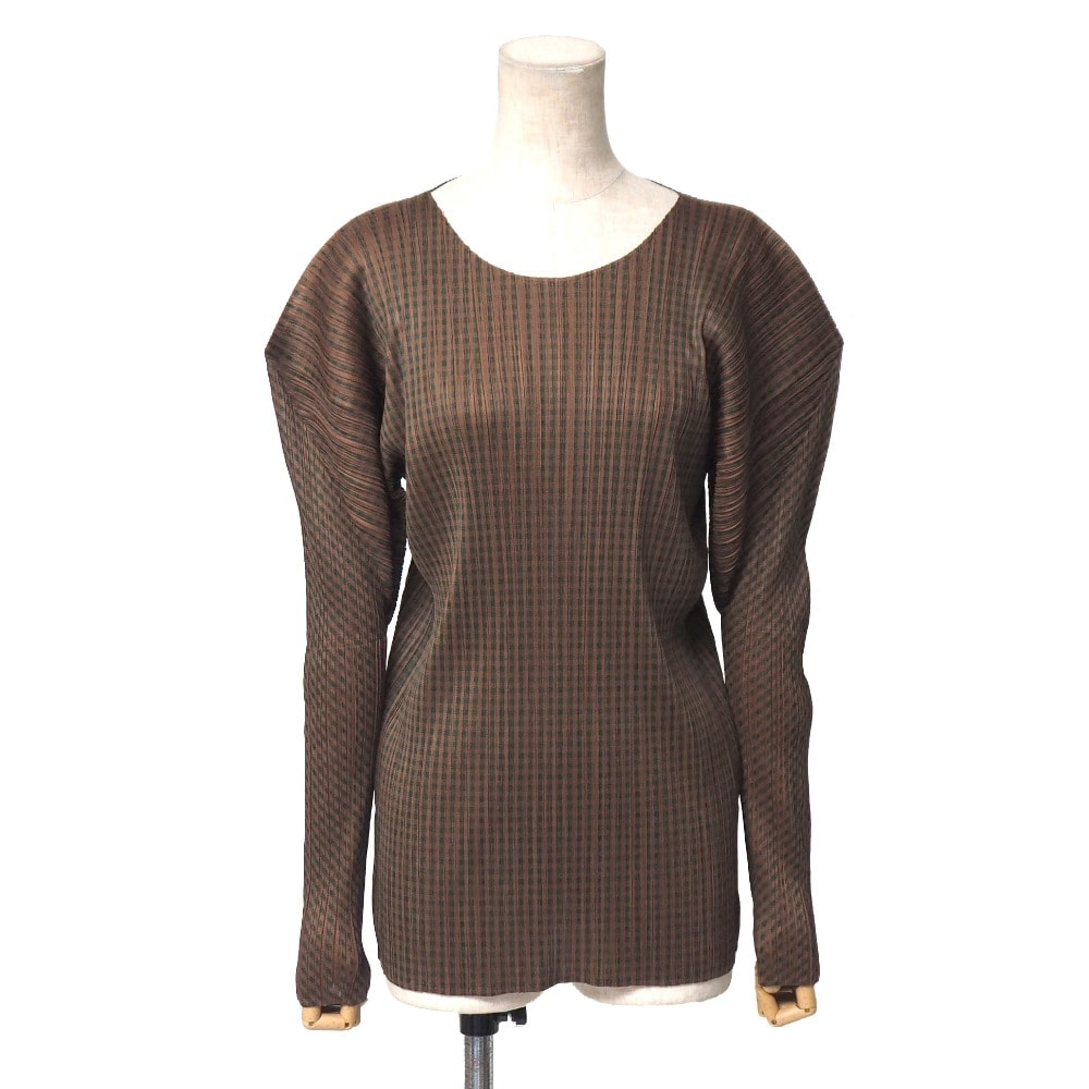 ■美品■PLEATS PLEASE ISSEY MIYAKE プリーツプリーズ イッセイミヤケ ヴィンテージ カットソー サイズ3 90’S プリーツ チェック ストライプ ブランド古着【中古】20260212/RA7752