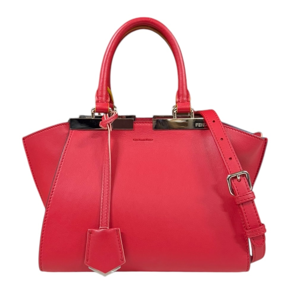 フェンディ ミニトロワジュール ショルダーバッグ レザー 8BH333 レッド レディース FENDI  中古