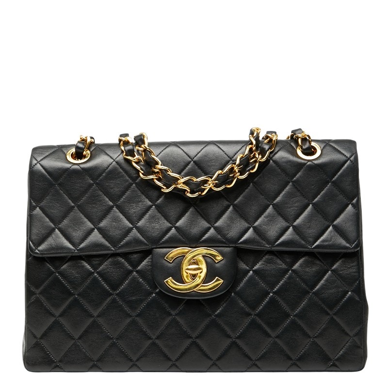 シャネル ココマーク デカマトラッセ34 斜め掛け チェーン ショルダーバッグ ブラック レザー レディース CHANEL 【中古】