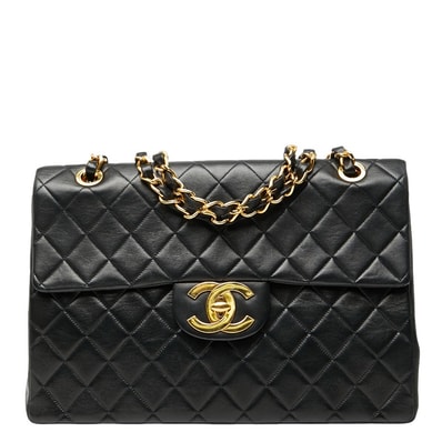 シャネル ココマーク デカマトラッセ34 斜め掛け チェーン ショルダーバッグ ブラック レザー レディース CHANEL 【中古】