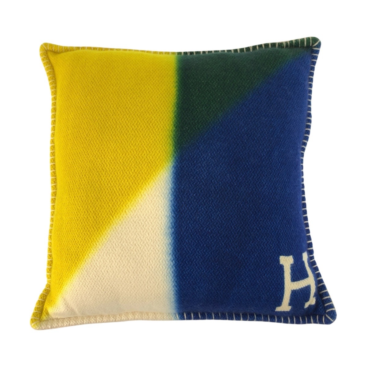 美品 HERMES エルメス Hピタゴラス マルチカラー ブルー イエロー カシミヤ インテリア クッション 男女兼用 602691 【中古】
