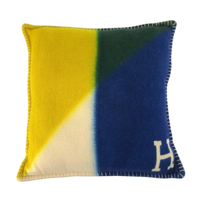 美品 HERMES エルメス Hピタゴラス マルチカラー ブルー イエロー カシミヤ インテリア クッション 男女兼用 602691 【中古】