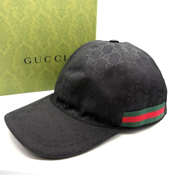 グッチ GUCCI GGキャンバス シェリー キャップ 200035 ブラック #M/58 【鑑定済み】正規品