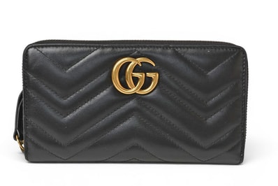 グッチ 財布 GUCCI 長財布/GGマーモント ラウンドファスナー 443123 レザー ブラック 【中古】