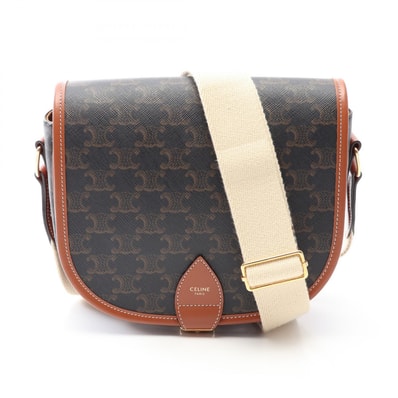 セリーヌ CELINE ラージ ストラップ フォルコ トリオンフ ショルダーバッグ バッグ PVCコーティングキャンバス レザー レディース ブラック系 / ブラウン系 196932BZJ.04LU 【中古】