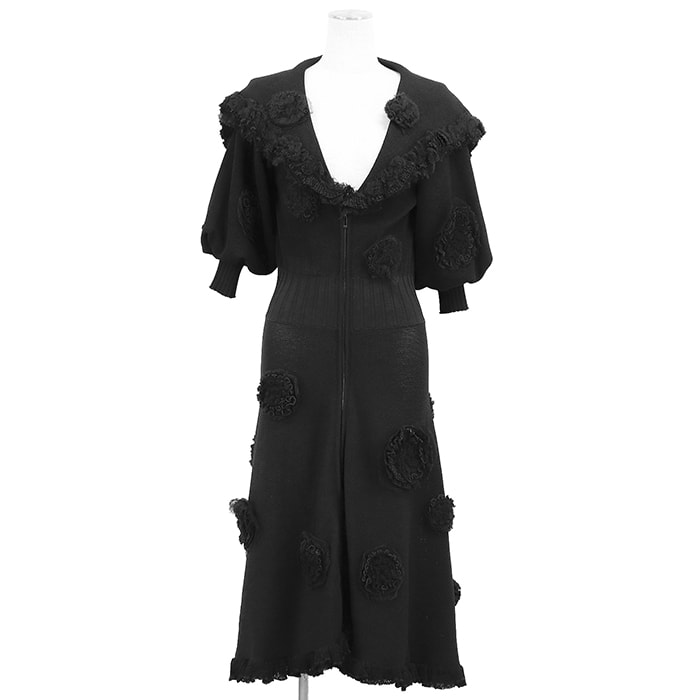 【極美品】CHANEL シャネル ワンピース コート サイズ 38 レディース 08A P33459 ニット チュール トリム アウター ブラック 黒 フランス製 カール・ラガーフェルド期