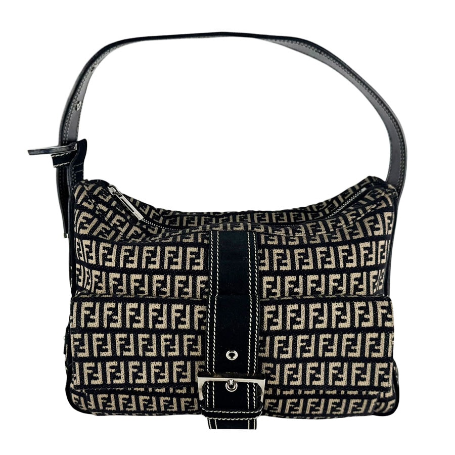 フェンディ FENDI ショルダーバッグ ズッキーノ キャンバス/スエード ブラック/ベージュ レディース【中古】 z10431