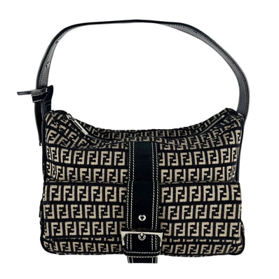 フェンディ FENDI ショルダーバッグ ズッキーノ キャンバス/スエード ブラック/ベージュ レディース【中古】 z10431