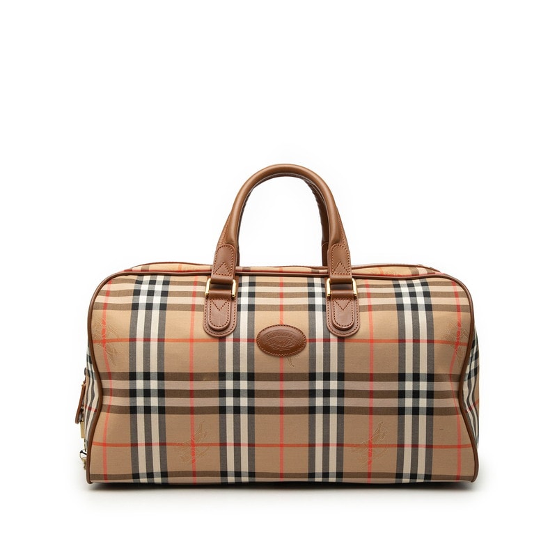 バーバリー ノバチェック シャドーホース ボストンバッグ ブラウン キャンバス レザー レディース BURBERRY 【中古】