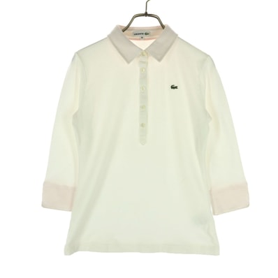 美品 LACOSTE ラコステ 日本製 ワンポイントロゴ 7分袖 袖折り返し ポロシャツ 40 ホワイト