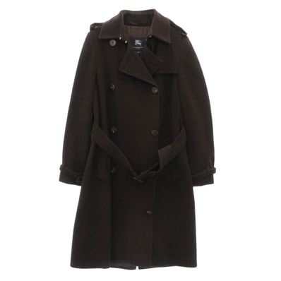 BURBERRY LONDON バーバリー ロンドン コート イタリア製 裏地ノバチェックパイピング ダブルブレスト ウール トレンチコート ダークブラウン系 UK10【中古】