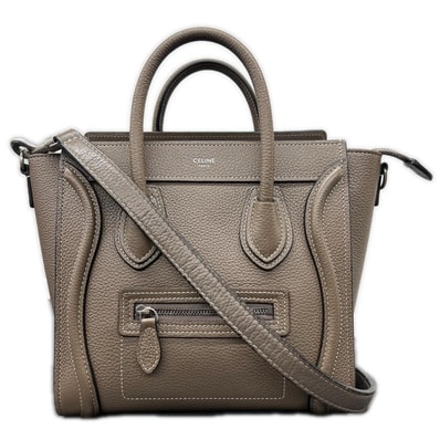 CELINE 美品 セリーヌ ラゲージ ナノ ショッパー 2way ハンドバッグ ショルダーバッグ 189243 レザー グレージュ スリ ミニバッグ クロスボディ ポシェット ABランク 鑑定済 中古 セリーヌバッグ