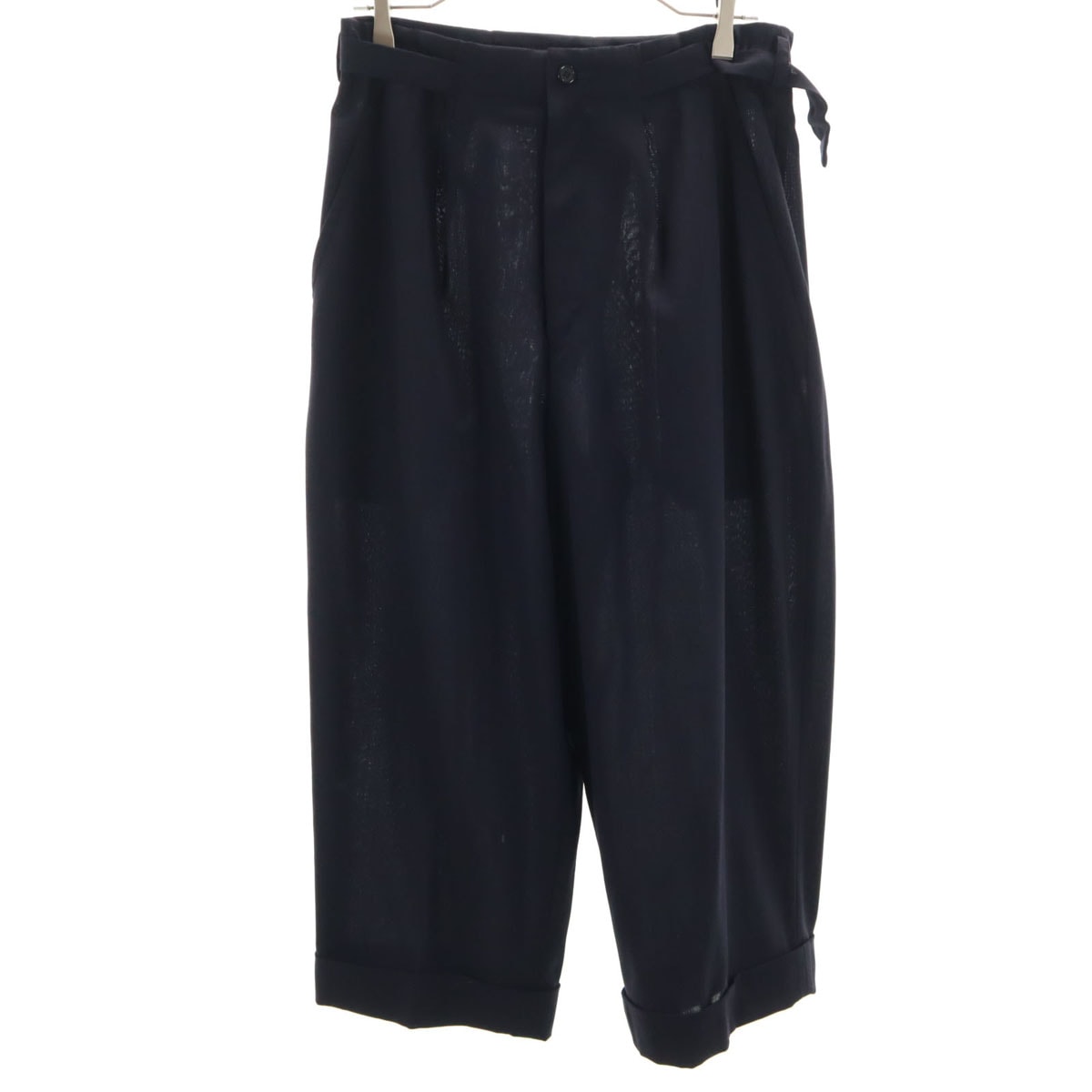 Yohji Yamamoto ヨウジヤマモト 日本製 タック ワイドパンツ SS ネイビー アンクル丈