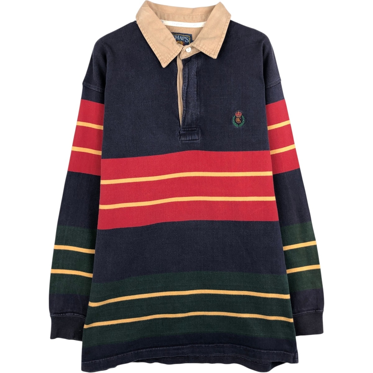 古着 90年代 ラルフローレン Ralph Lauren CHAPS チャップス ボーダー柄 マルチボーダー 長袖 ラガーシャツ メンズXL相当 ヴィンテージ/eaa625380