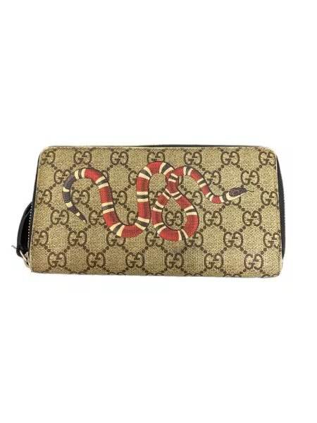 GUCCI Kingsnake Print GG Supreme Zip Around Wallet "Beige/Ebony"