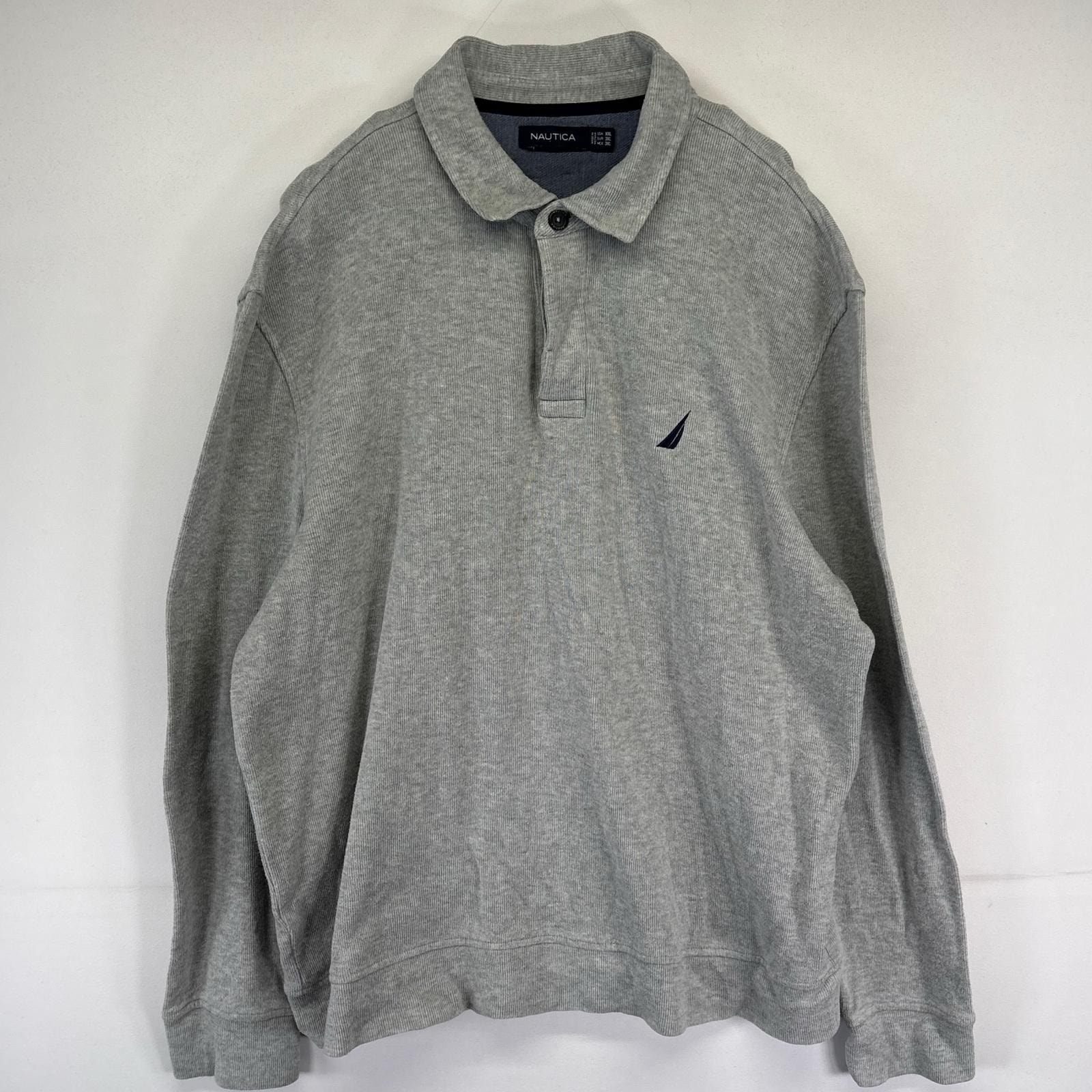 古着 ノーティカ NAUTICA スウェット ハーフボタン トレーナー ワンポイントロゴ プルオーバー 大きいサイズ 2XL  グレー系 メンズ